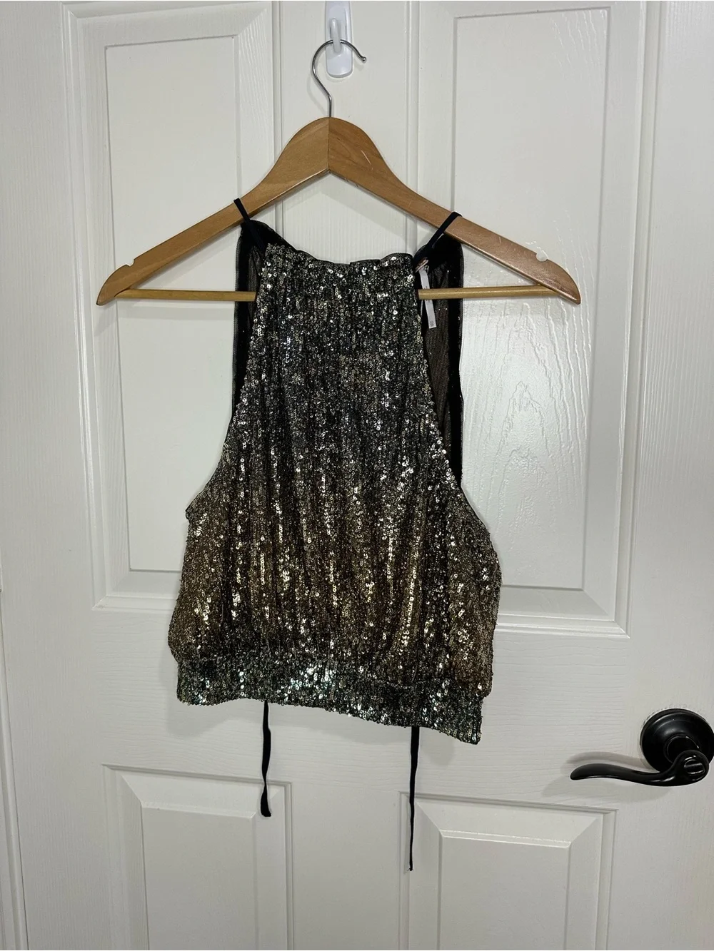 NWT Free People Gold Black Ombré Lights Out Halter Top XS Bachelorette Clubbing